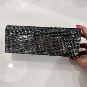 Silver rhinestone rectangle clutch purse